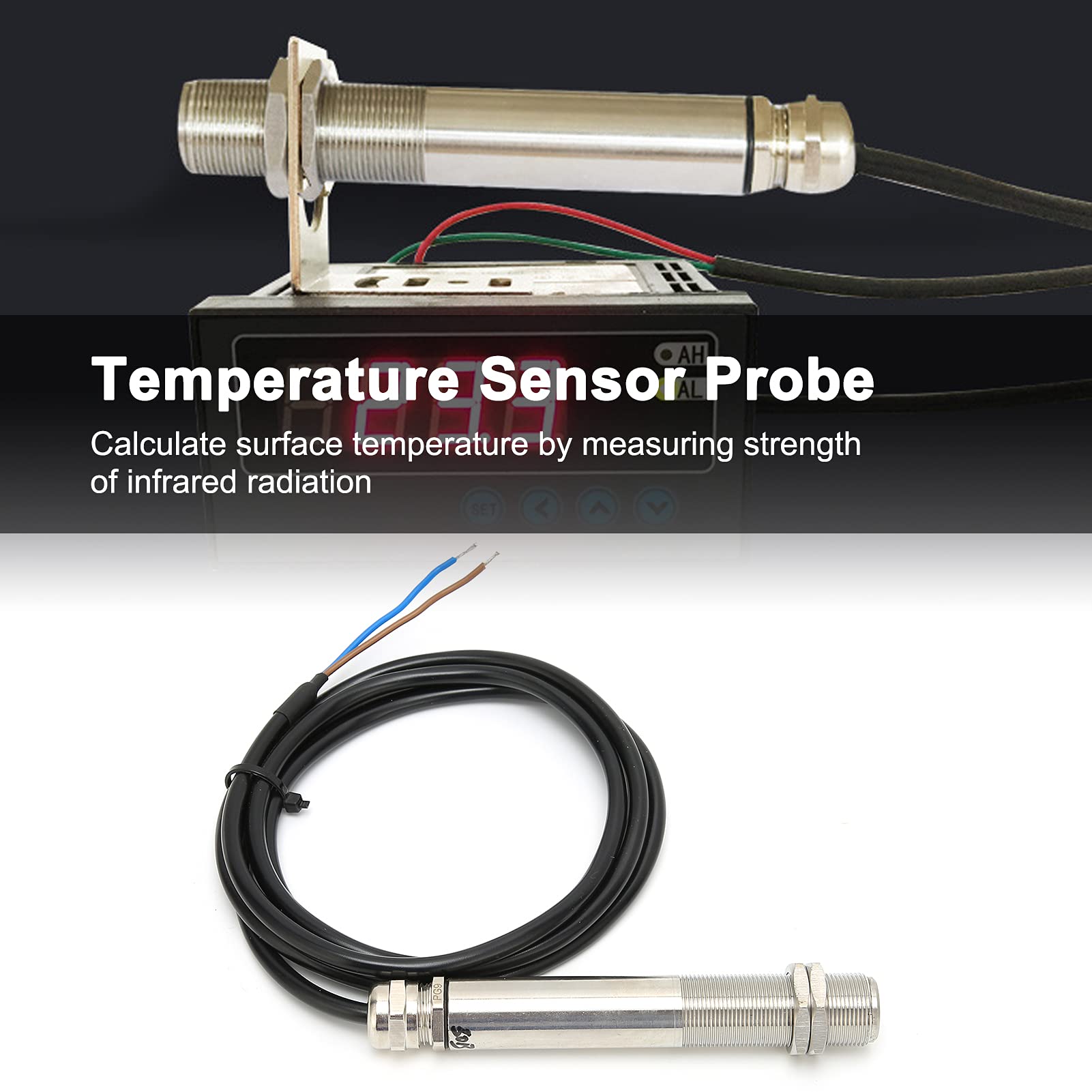 Ejoyous Sonda de Sensor de Temperatura Sonda de Temperatura Infrarroja de Acero Inoxidable 24 V CC Salida de 4 a 20 MA 4 a 212 °F Respuesta Rápida para Equipos Industriales Procesamiento de