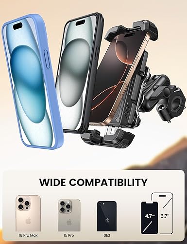 Miniatura 6 de Lamicall Soporte de teléfono para motocicleta, brazo de extensión de metal, amortiguador de vibración doble, soporte para teléfono celular de