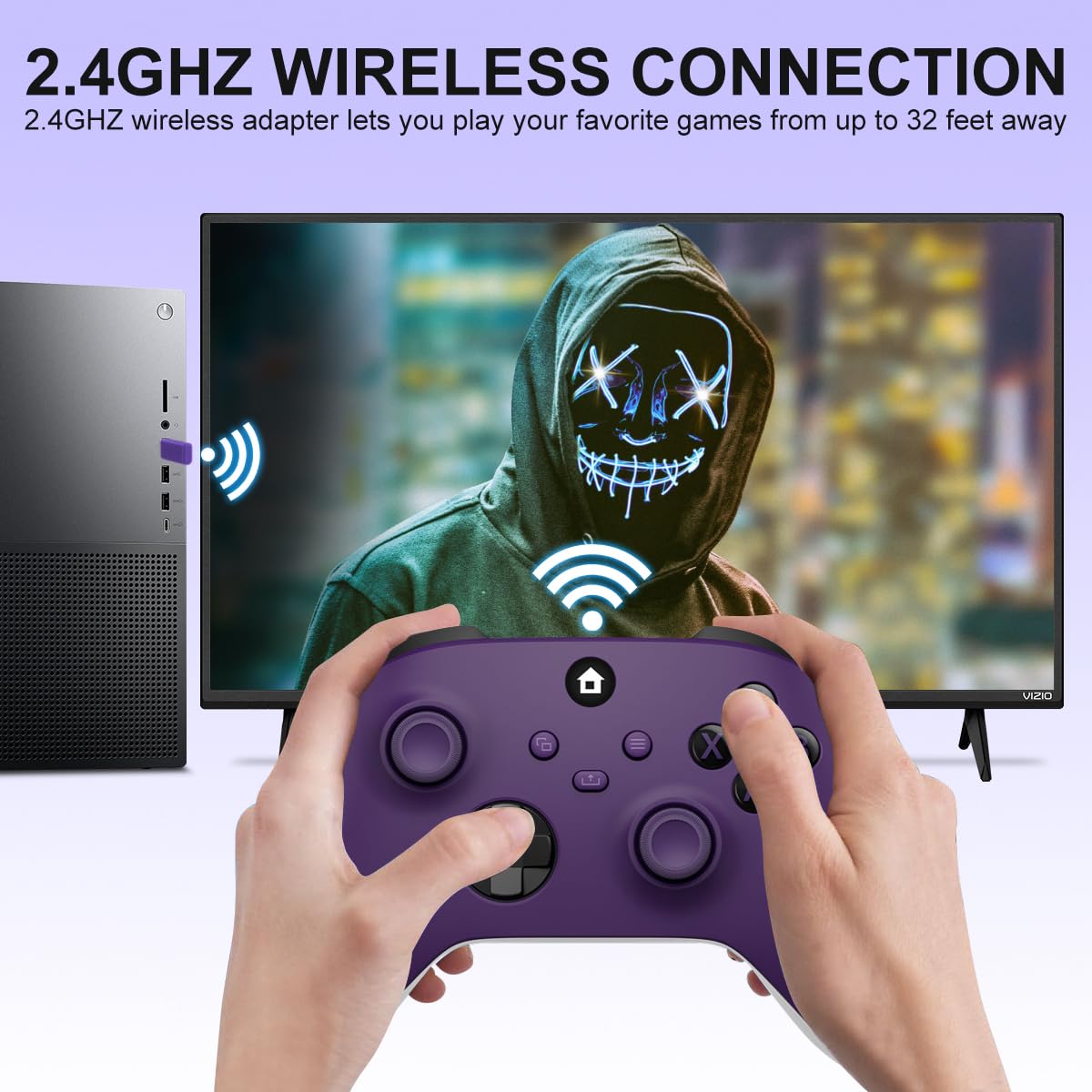 SWCTIM Xbox Controller Wireless für Xbox One, Xbox Series X/S, Xbox One X/S,Controller mit 2.4GHz Wireless Adapter,mit 3.5mm Kopfhörerbuchse,Lila
