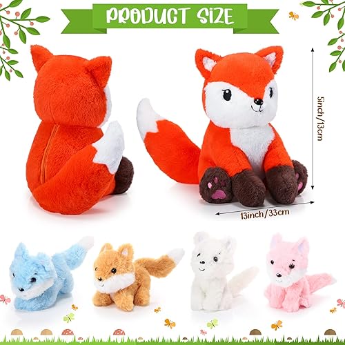 Miniatura 2 de HyDren Juego de 5 juguetes de peluche de zorro de 14 pulgadas con 4 lindos zorros de peluche en el abdomen, suaves peluches de zorro para baby