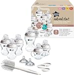 Tommee Tippee Natural Start 12 Piece BPA Free Bottle Set, Includes 2 x 5oz, 3 x 9oz, 1 x 11oz bottles, Newborn 0+ months, Slow, Medium & Thicker Flow Breast-Like Nipples, Cleaning Brush, Clear