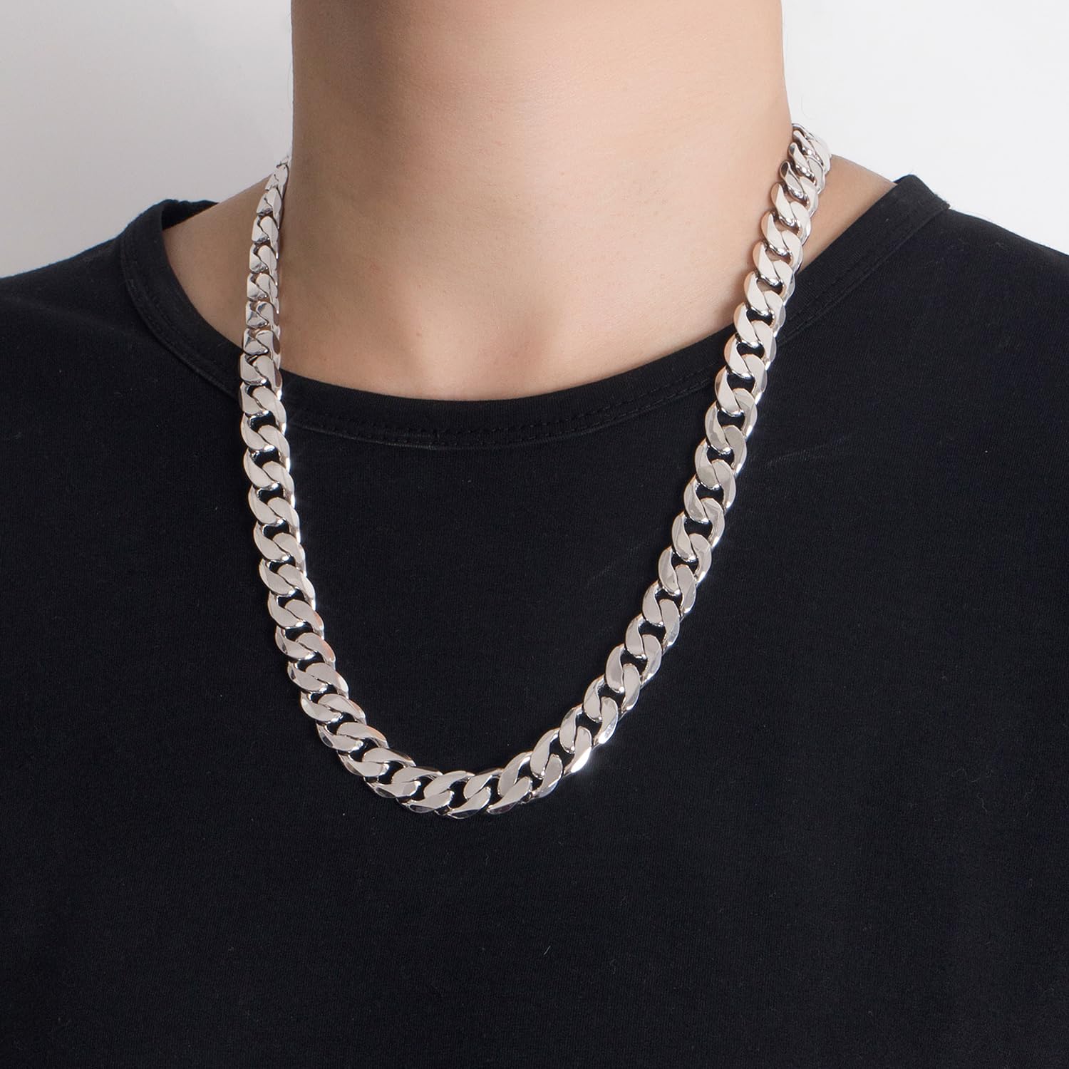 Dankadi Collier Cubain Massif Large 10MM 12MM en 925 Argent pour Homme Femme, Chaîne à Maillon Cubaine Grosse 16"-30" Rock Punk Hip Pop Miami Cadeau de Bijoux Fête Anniversaire