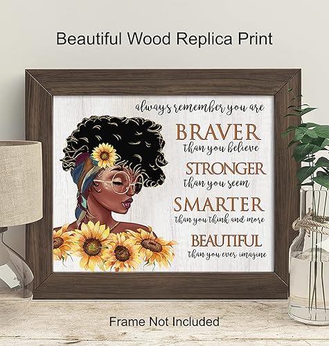 Miniatura 2 de African American Wall Art & Decor - Black Art - African American Women, Girls - Always Remember You Are Braver Than You Believe - Positive