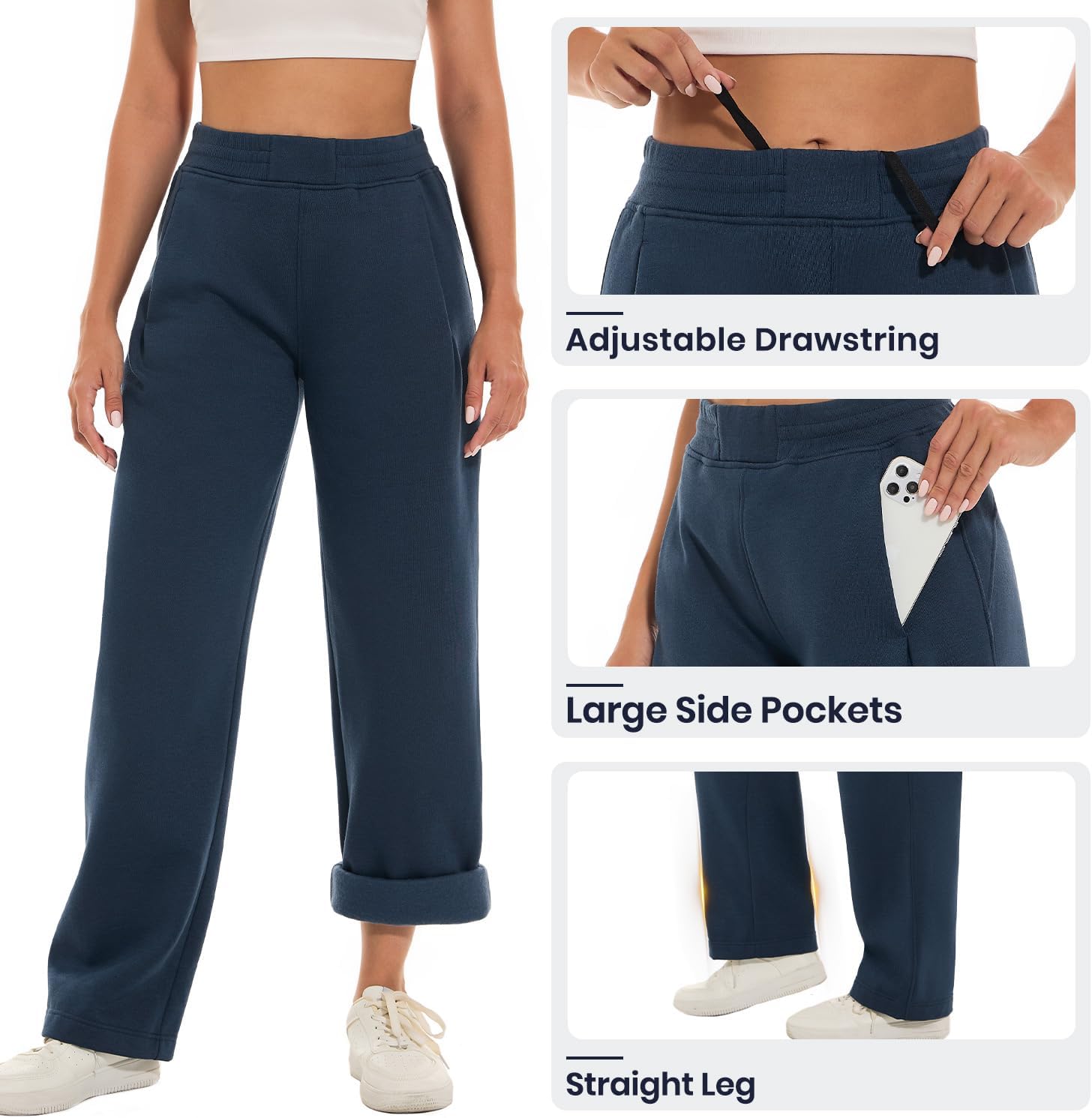 HOdo 32"/34" Inseam Womens Tall Sweatpants Fleece Joggers for Women Wide Leg Pants with Pockets for Workout - Image 5