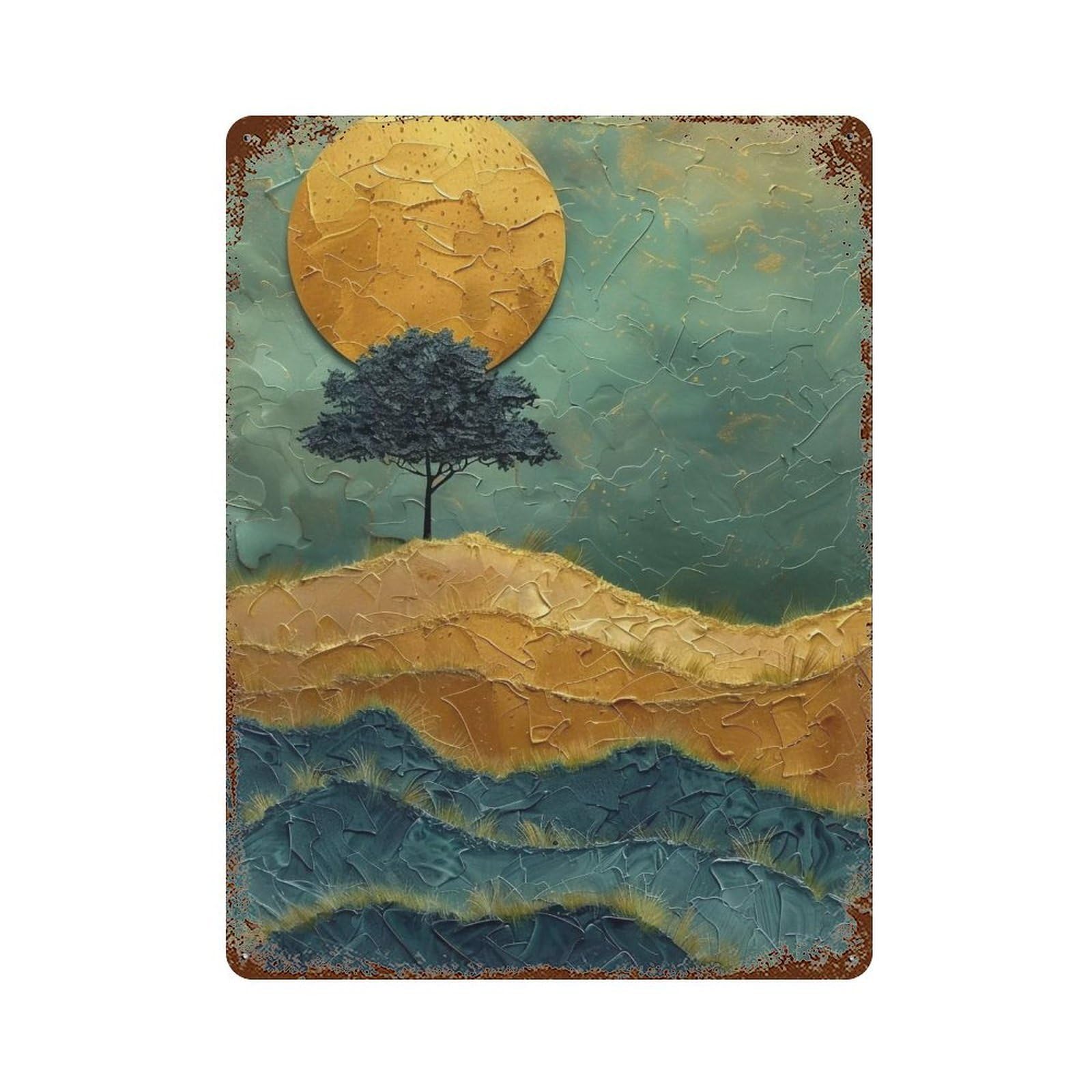 Wujhgrsg Style Teal Layered Papercut Gilded Moon Mountain Forest 01 Wall Art Retro Iron Vintage Metal Tin Sign Poster Modern Decor For Home Cofffee Club Bar Shop 40X30cm