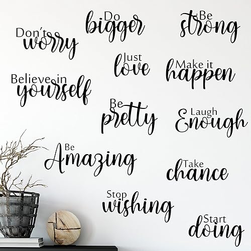 Miniatura 8 de Marspark 12 calcomanías inspiradoras para pared, con cita motivacional, para despegar y pegar, calcomanías extraíbles de espejo con frase positiva