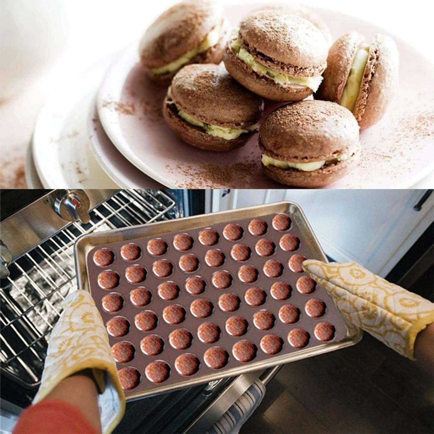 2 PCS 48 Capacity Macaron Silicone Baking Mat Baking Sheet Muffin DIY Chocolate Cookie Mould for Baking, Non-Stick, Easy to Clean, Reusable Baking Liner Tray Set