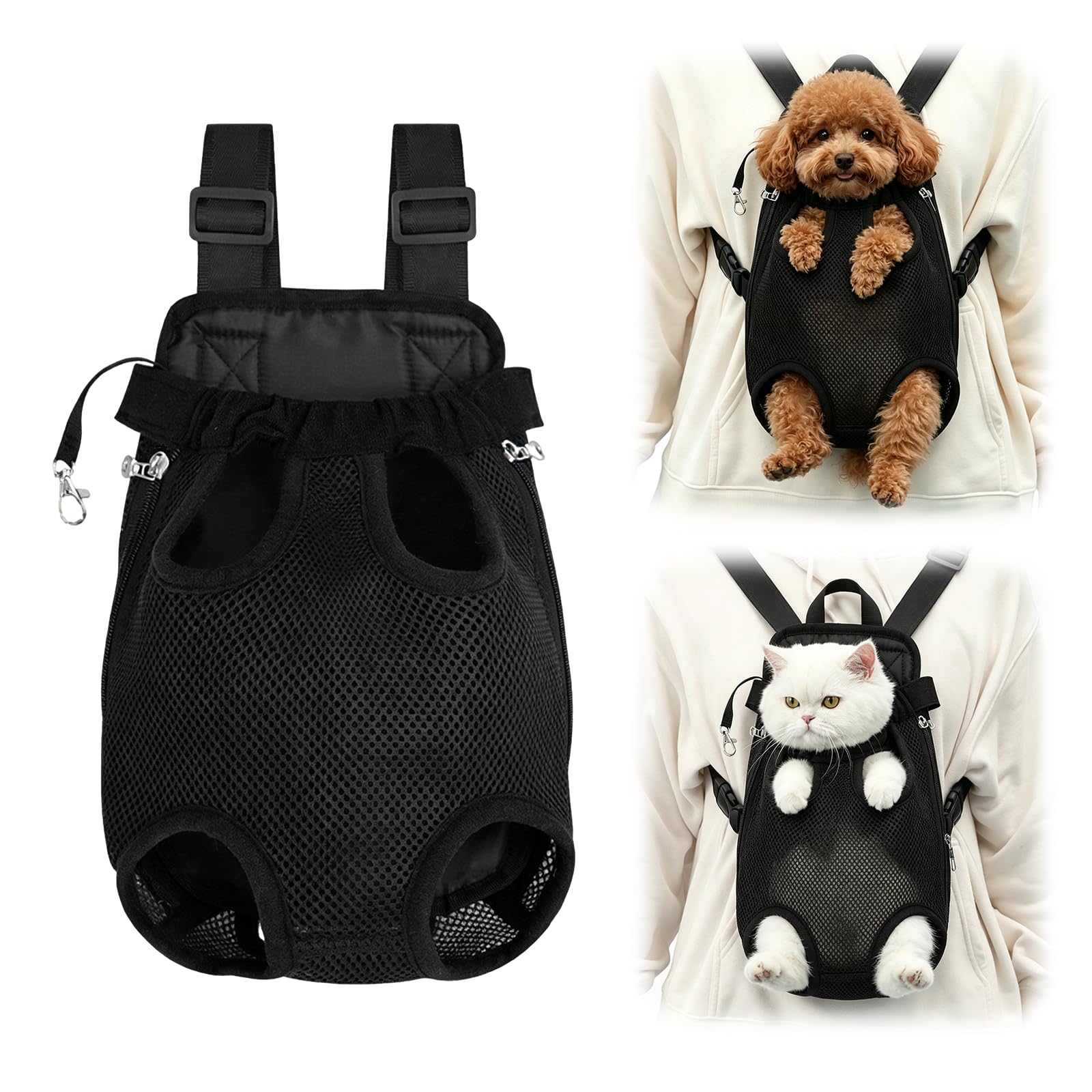Viilich Adjustable Pet Carrier Backpack, Leg Out Ventilated Mesh Dog Cat Front Backpack, Dual Wear Pet Travel Bag for Small Medium Pets, Suitable for Hiking Biking Airplane Outdoor