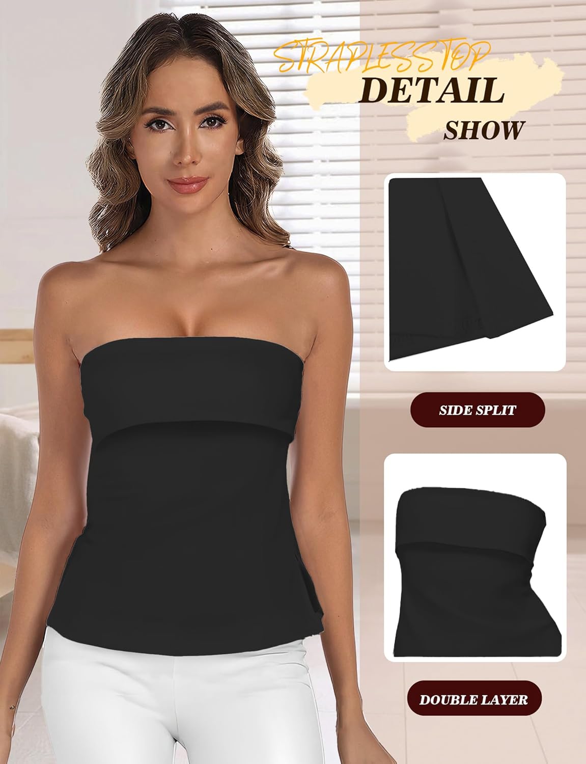 AURUZA Tube Tops for Women Strapless Backless Bandeau Top Sexy Going Out Trendy Off Shoulder Side Split Summer Bustier Tops - Image 4