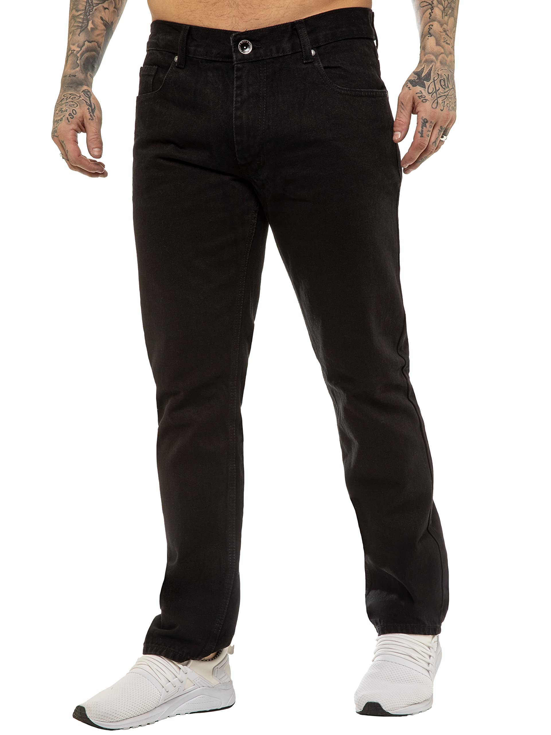 989Zé Enzo Men's Black Jeans Straight Leg Classic Fashion Regular Fit Cotton Basic Denim Pants Trousers Ez408 48W / 30L