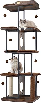 FourFurPets Extra Large Cat Tree, 66.4" XXL Cat Tower for Indoor Cats Large Adult 20lb+, Modern Cat Tree Tower with Scratching Post, Multi-Level Cat Condo, Big Perches, Rustic Brown