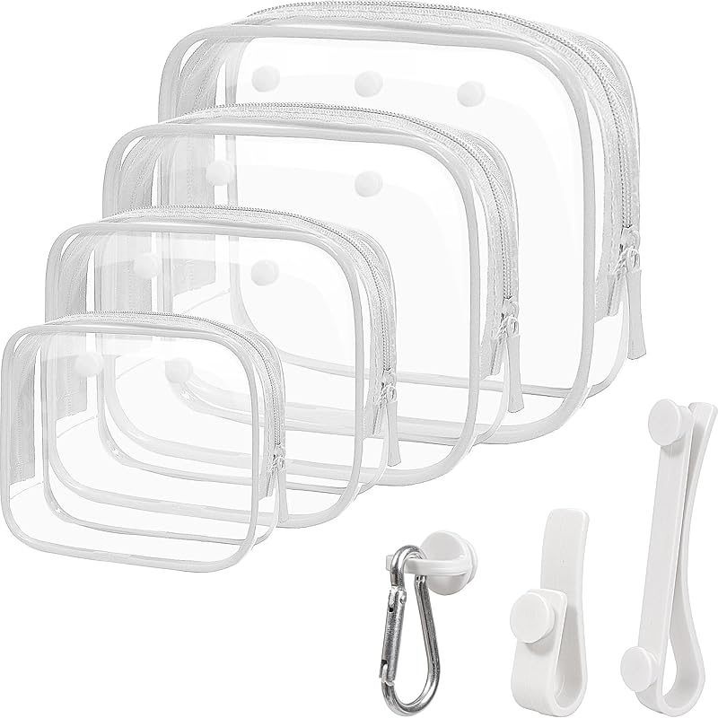 Necessaires transparentes LETGO para Bogg Bag com zíper, PVC e ganchos, 4 tamanhos, pacote com 4