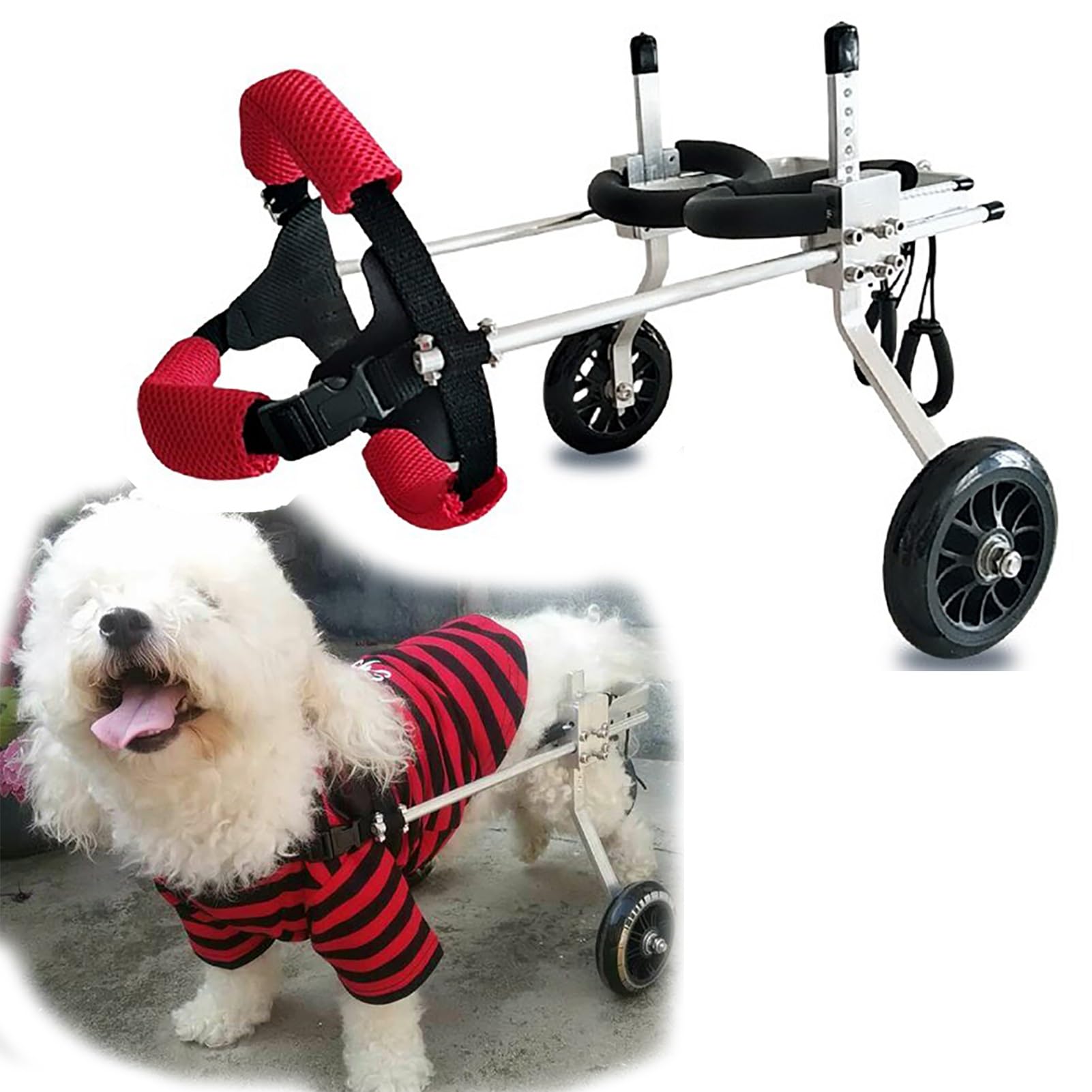 Chariot de mobilité pour chien et chat avec soutien postérieur en aluminium et rangement facile