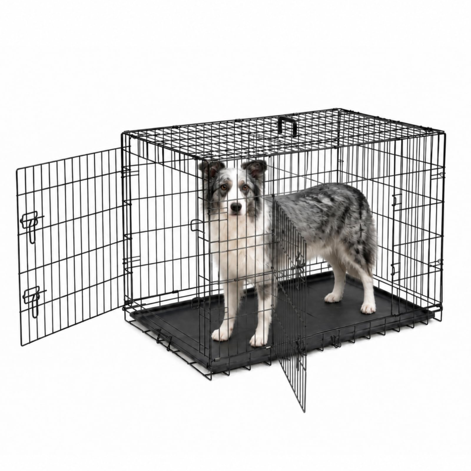 Sweetcrispy 42 Inch Dog Crate, Medium Large Dog Cage, Foldable Pet Kennel