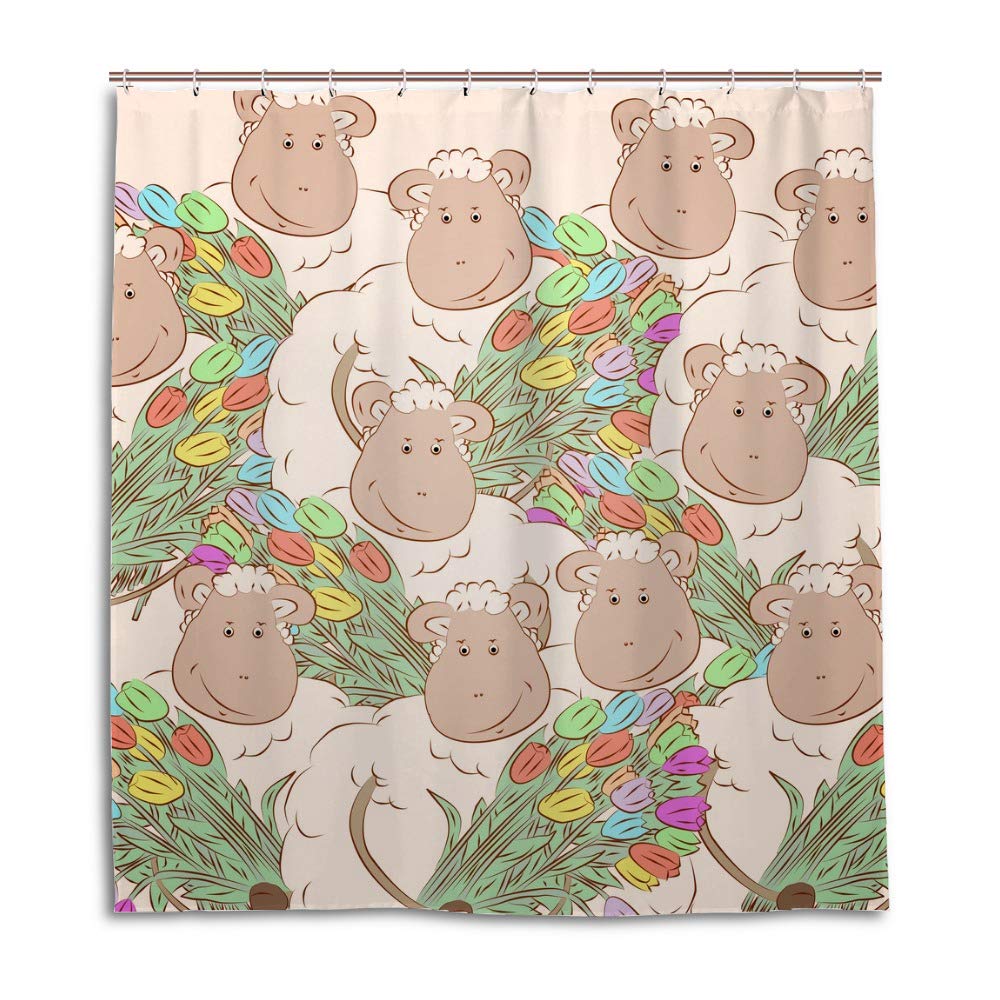 Rideau de douche imperméable tissu anti-éclaboussures imprimé mouton pour baignoire