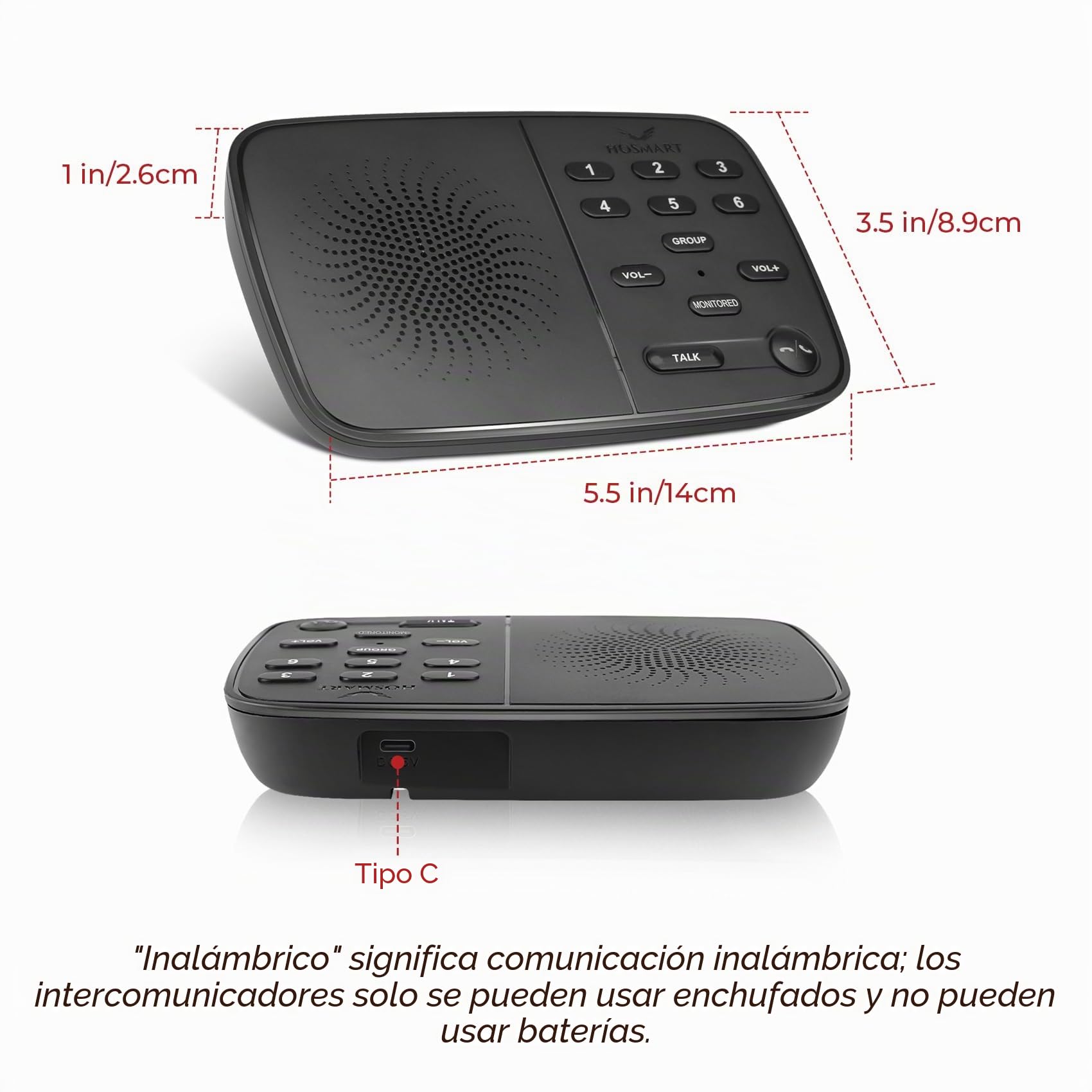 Hosmart Intercomunicador Inalámbrico Dúplex 500m para Hogar y Empresa