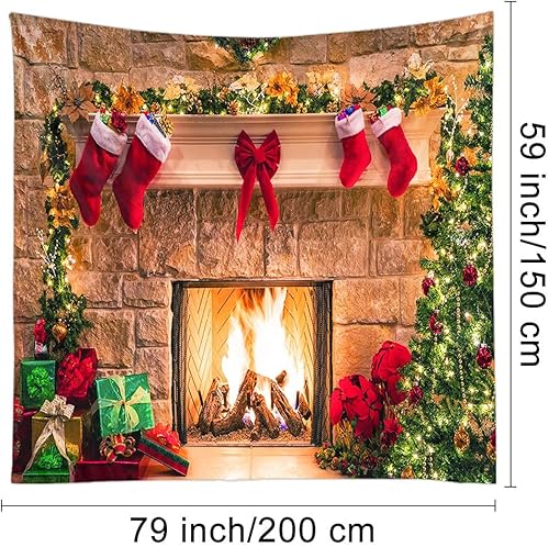 Miniatura 3 de Tapiz navideño para colgar en la pared, decoración de pared para habitación del hogar, arte de pared retro, decoración navideña, bohemio, hippie,