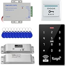 Tuya Door Access Control System Kit, WiFi Smart Entry with Electric Bolt Lock, IP68 Waterproof Keypad, IC/ID Dual Frequency, 12V/24V Power Supply, Exit Button & 10 Key Fobs for Home Office