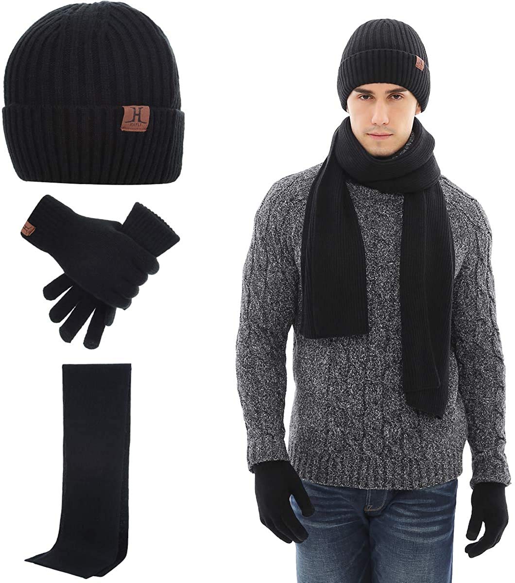Set di 3 cappelli invernali a maglia, sciarpa e guanti