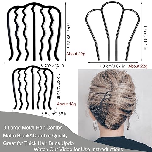 Miniatura 2 de 7 peines laterales de metal para el cabello, horquilla para el cabello, pinzas para el cabello para moño, peines en forma de U para peinados