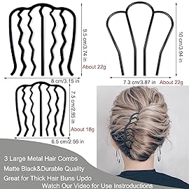 7 Pcs Metal Hair Side Combs Hair Fork Clip Teeth Hair Pin Stick for Updo Bun, U Shape Hair Combs for Vintage Hairstyle Hair Accessories, Thick&Fine Hair Combination
