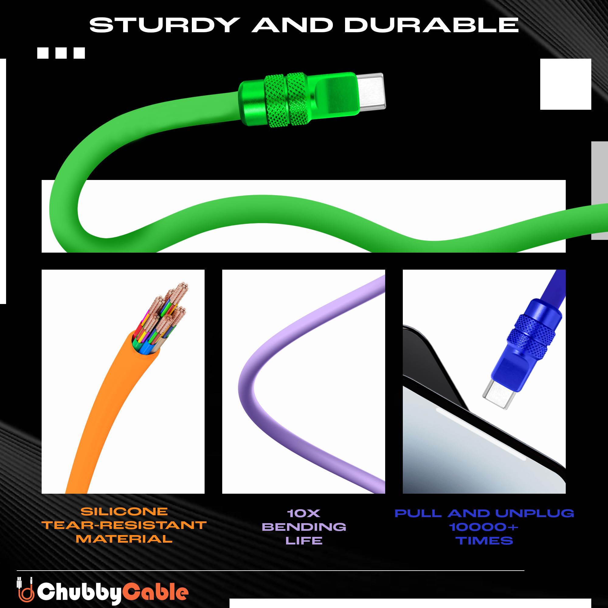 chubbycable Chubby 2.0 versione anodizzata – Cavo USB C da 240 W riflettente brillante cavo di ricarica rapida in silicone, arancione, da tipo C a tipo C, 9,8 m