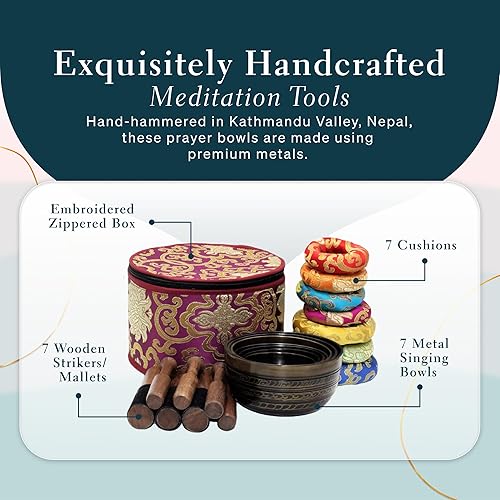Miniatura 6 de Juego de 7 cuencos tibetanos, cuencos cantores hechos a mano para meditación y curación holística, accesorios de yoga, cuencos negros de 3 a 5