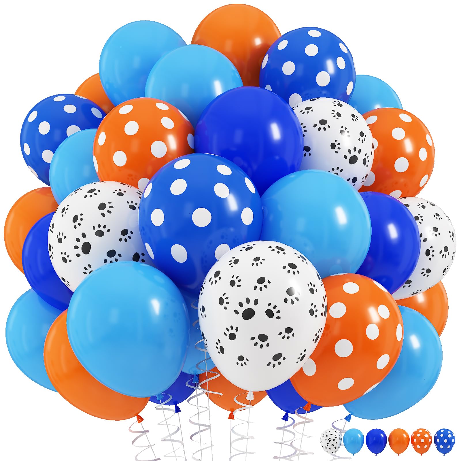 Blue and Orange Balloons Set, 12 Inch Orange Royal Pastel Blue Balloon with Orange Dark Blue Paw Print Balloons for Boys Girls Dog Puppy Paw Theme Decor Baby Shower Birthday Party Decorations Supplies