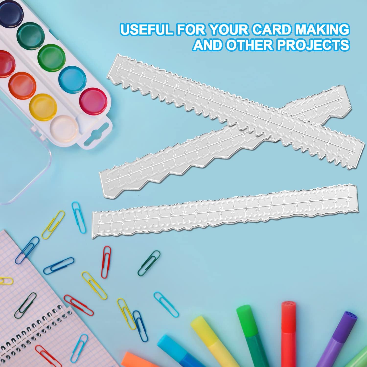 3pcs Irregular Edge Ruler, 8.4 Inch Metal Craft Ruler Paper Tearing Ruler for Embossing with Scrapbook Die Cuts Jagged Edge Rulers for Card Making School Office DIY Tools (3 Styles)
