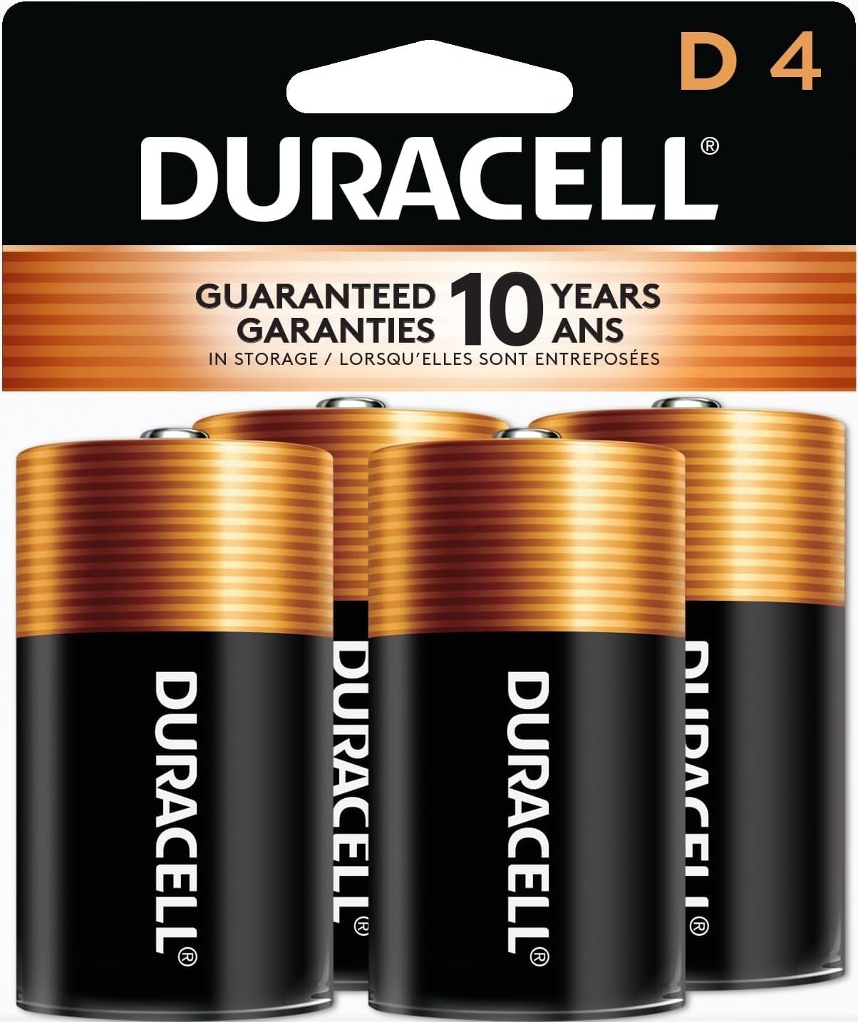 Coppertop D Batteries, 4 Count, 10-Year Shelf Life, Long-lasting