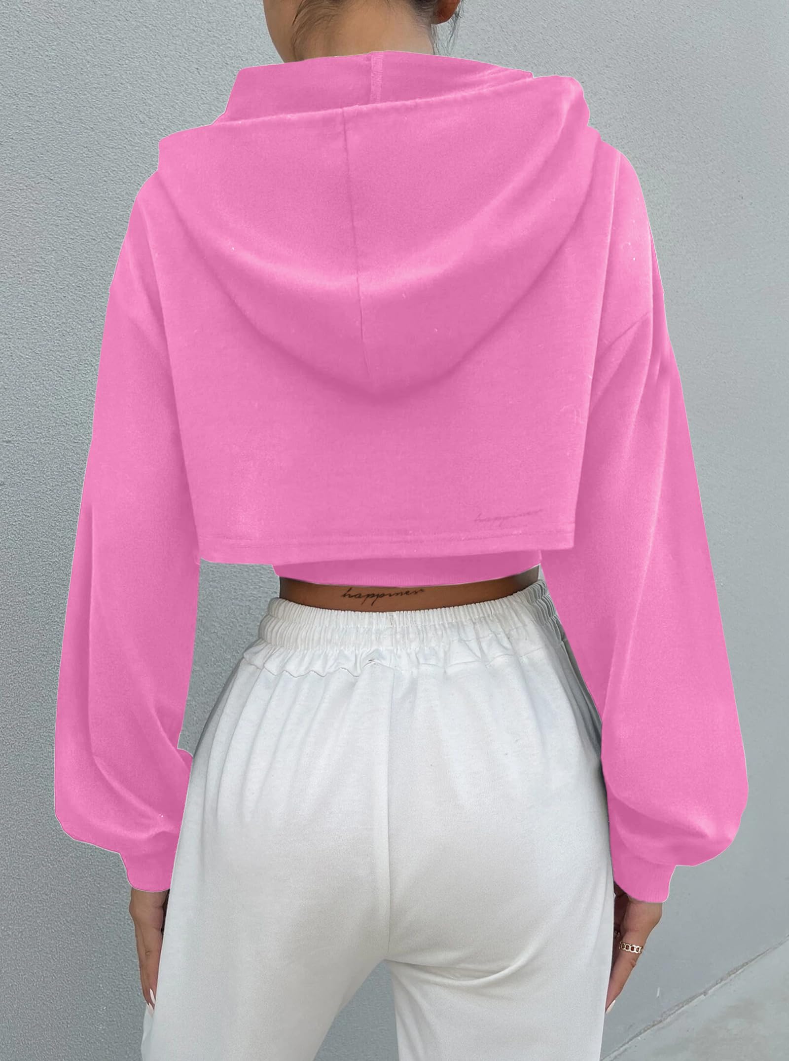 Hilinker Women's Long Sleeve Cropped Hoodie Workout Drawstring Super Crop Tops without Camisole