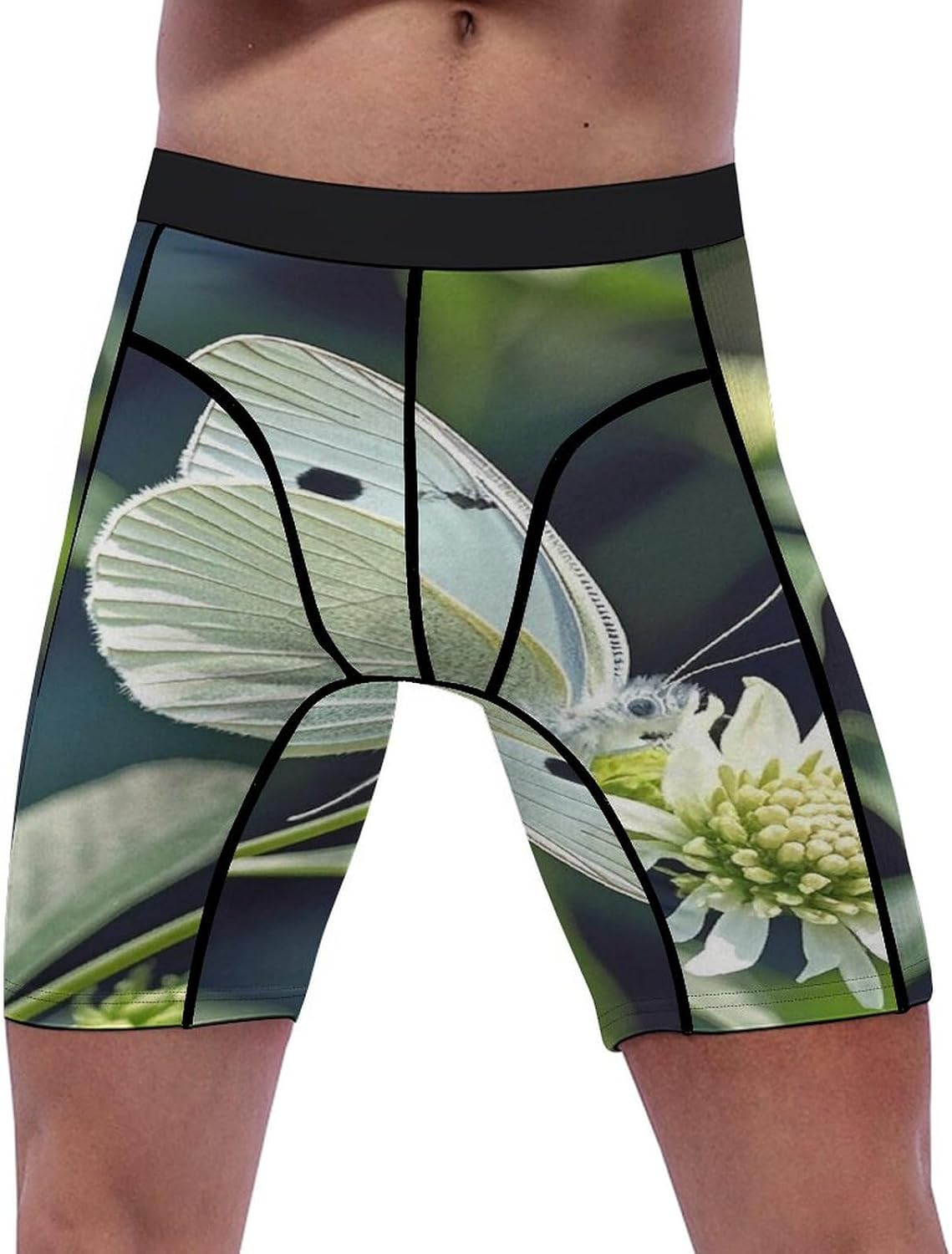 White Butterfly Compression Shorts Men Spandex Sport Shorts Workout Performance Baselayer Underwear