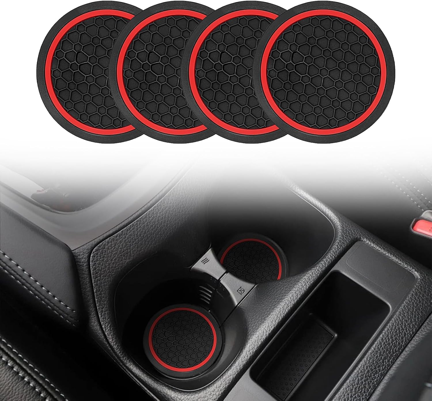 4 Portavasos para Coche Antideslizantes Negro/Rojo