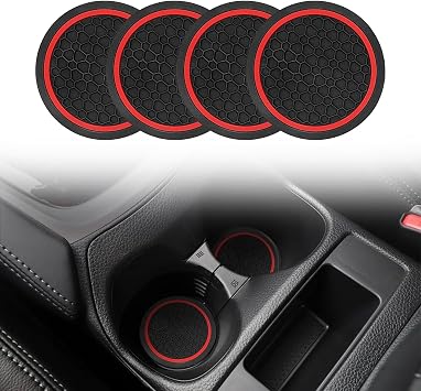 4PCS Car Cup Holder Coasters, Non-Slip Pads, Automotive Interior Accessories, Universal for Cars, Trucks, SUVs, RVs and More Black/Red