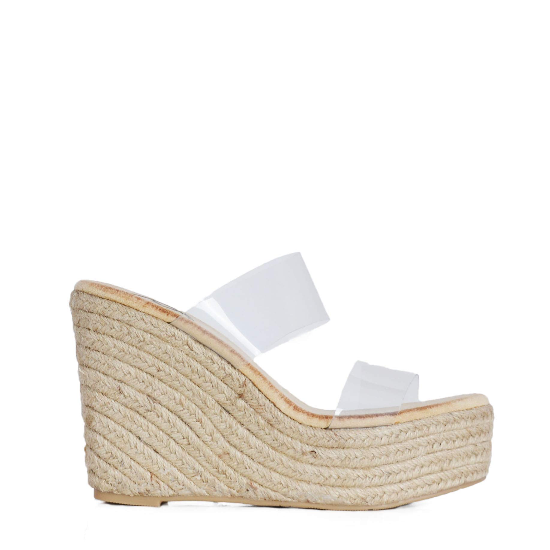 Sandalia Mujer Plataforma de Yute con Cuña y Transparente Verano
