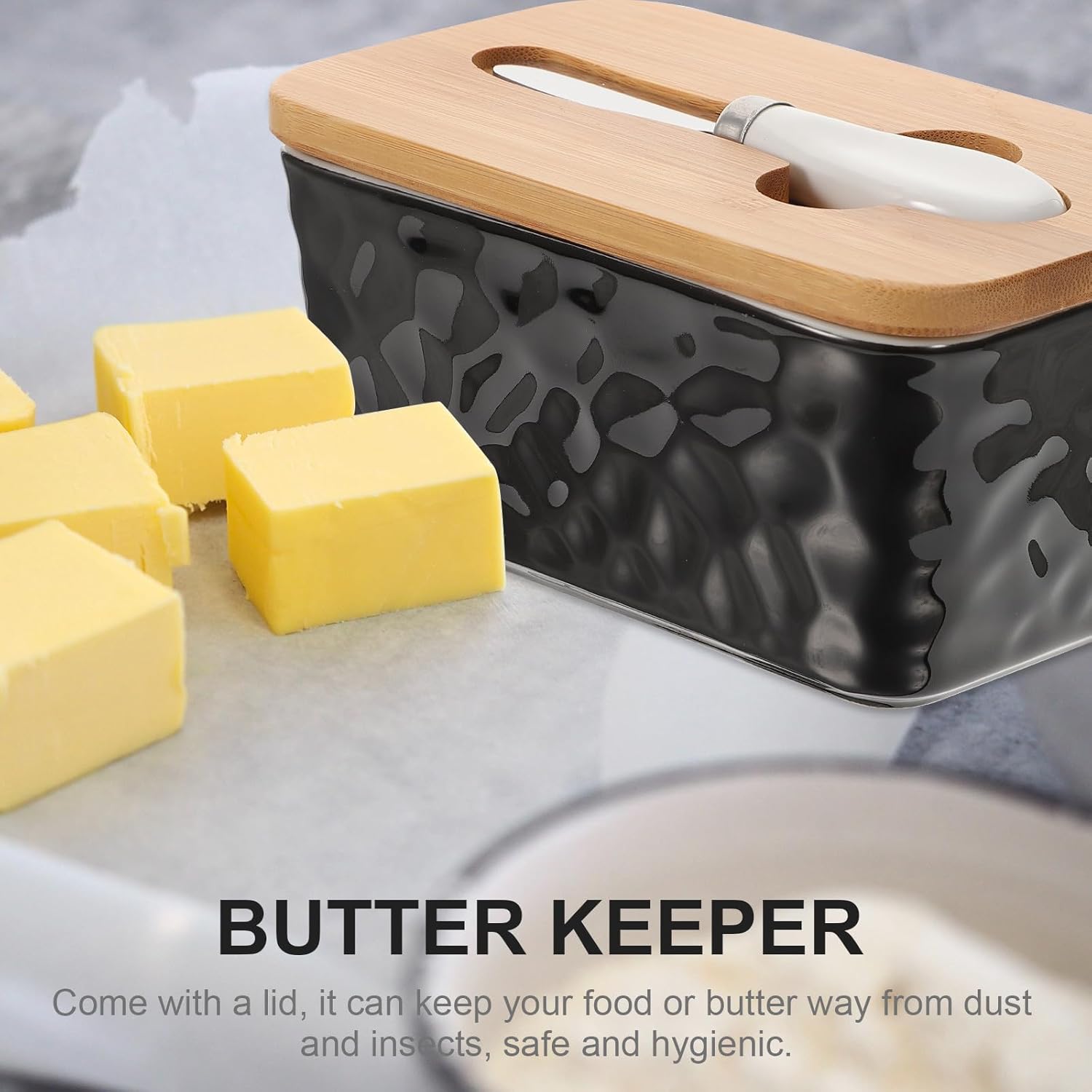 Wear-resistant Ceramic Butter Dish Set with Lid Black, Convenient Butter Storage Holder for Kitchen Counter and Home Use