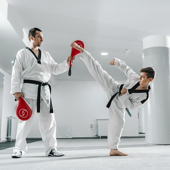 Juvale Taekwondo Kick Pad - Red, 15 x 2.5 x 7.5 in, 2 Pack - Martial Arts Training Equipment & Taekwondo Sparring Gear - Karate & Kickboxing Pads with Wrist Straps & Impact Boards