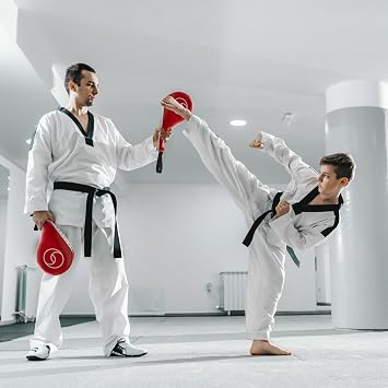 Juvale Taekwondo Kick Pad - Red, 15 x 2.5 x 7.5 in, 2 Pack - Martial Arts Training Equipment & Taekwondo Sparring Gear - Karate & Kickboxing Pads with Wrist Straps & Impact Boards