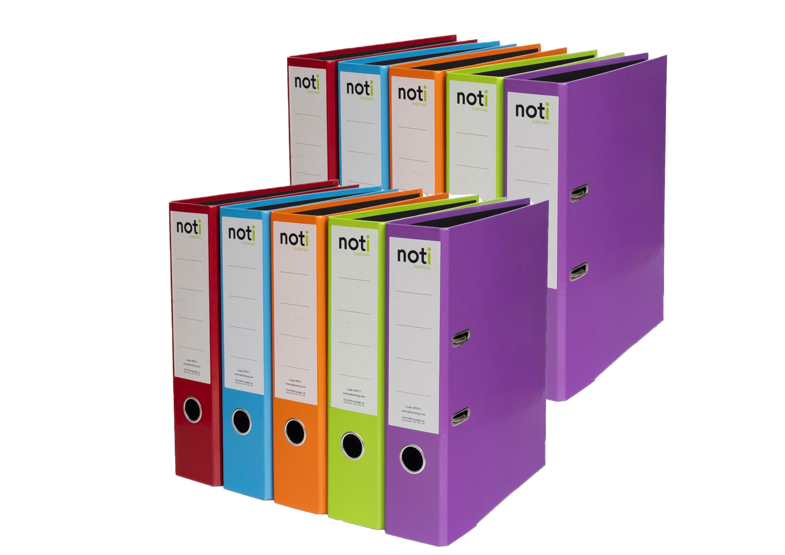 Noti A4 Bright Colour Lever Arch File Assorted, Box of 10