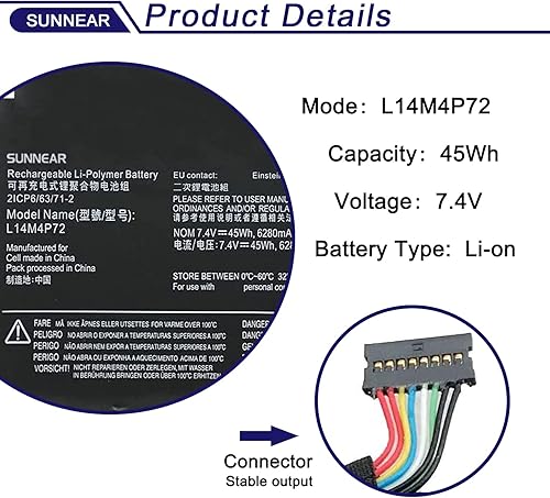 Miniatura 2 de Batería de repuesto para portátil L14M4P72 de 45 Wh para Lenovo Yoga 3-1470 Yoga 700-14ISK Series Notebook L14S4P72 5B10G84689 5B10K10226 5B10G75095