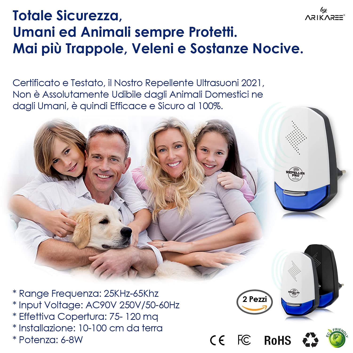 Repeller Pro - Repelente ultrasónico Profesional 2024 para Ratones, Ratas, cucarachas, Insectos, roedores, Hormigas arañas, Abejas, Repelente eléctrico, jardín (Blanco)