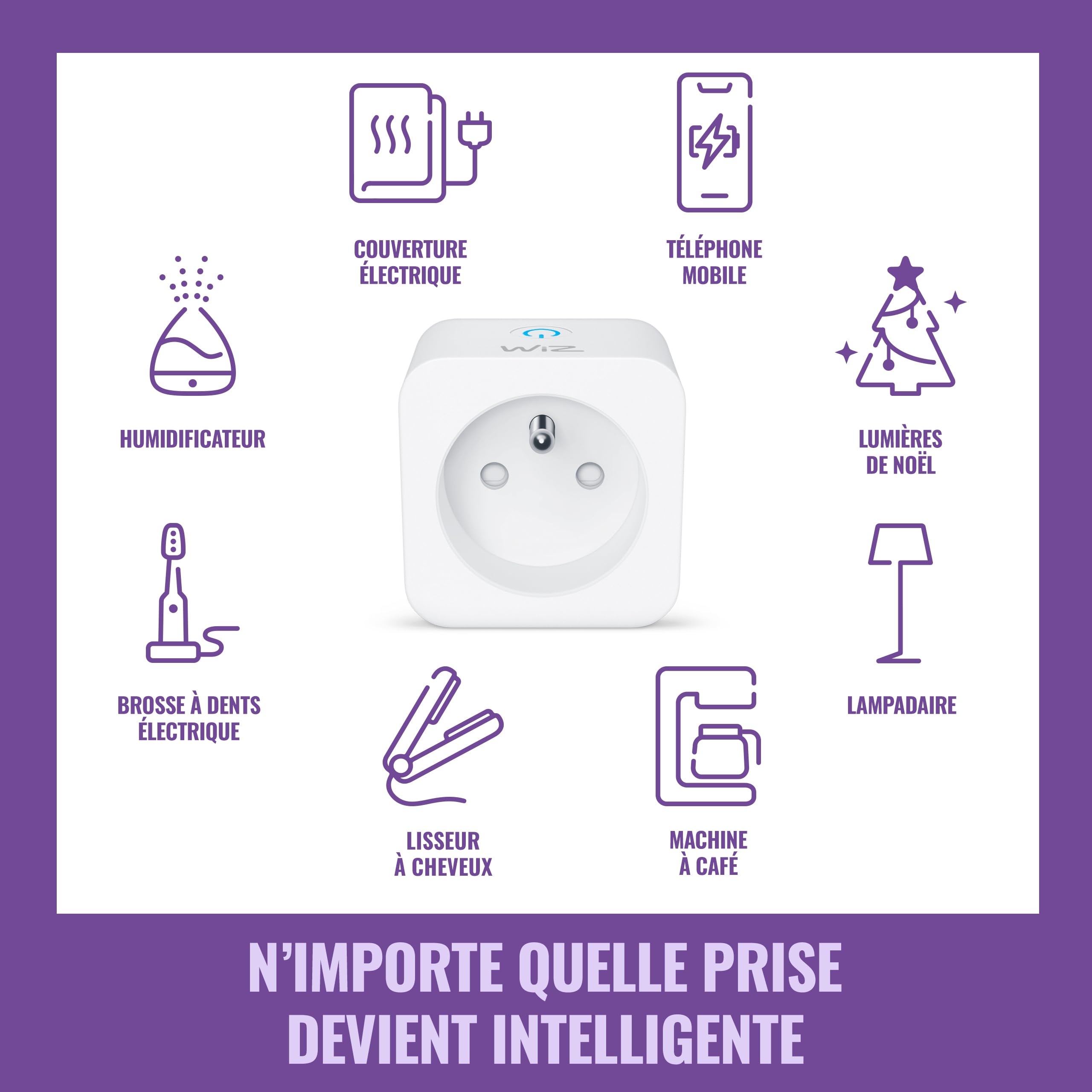 WiZ Smart Plug Wi-Fii, Type E, 230 V, 50 Hz, Installation Facile, Certifié Matter, Contrôles Intelligents, Commande Vocale, Compatible Alexa, Google Home et Apple Home, Pack de 4