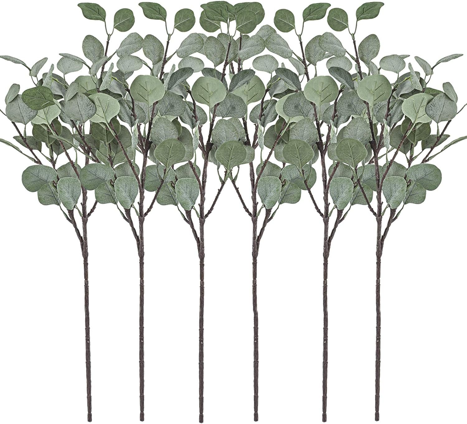 Artificial Eucalyptus Stems Leaves 6 Pcs Straight Silver Dollar Eucalyptus Leaf Silk Greenery Bushes Plastic Plants Floral Faux Greenery Stems for Party Wedding Home Decor(Grey Green)