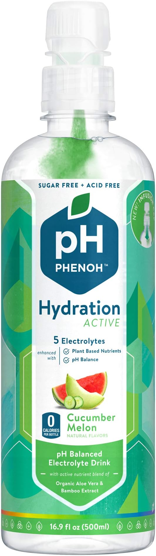 Phenoh Hydration Nutrient Infused Alkaline Water | Performance and Recovery | Plant Based | Clean Electrolytes High Potassium | pH8+ | Sugar Free, Non GMO | Keto Paleo Friendly | Cucumber Melon 12 Pck