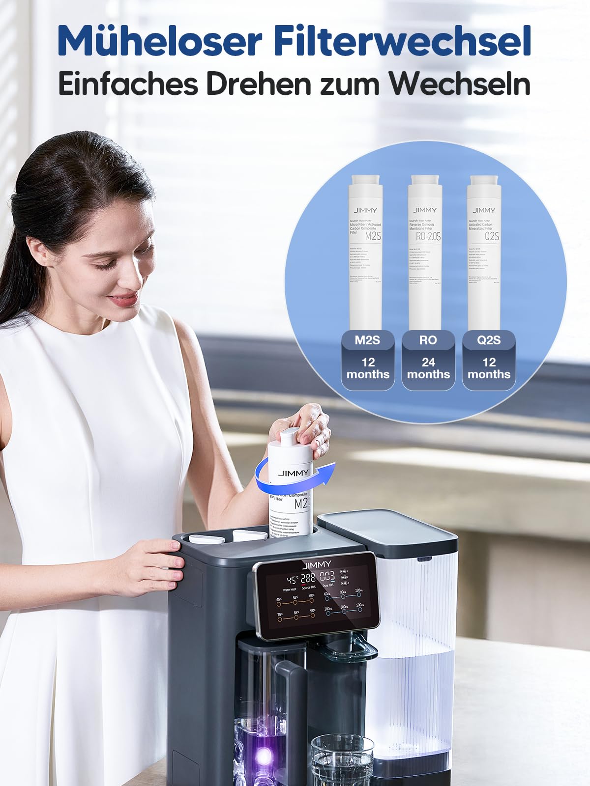 Jimmy R9 Osmoseanlage Trinkwasser Auftisch, Umkehrosmoseanlage Wasserfilter mit Heißwasserspender, 7-stufige Filterung RO & Mineralien, UV, 3S-Heizung