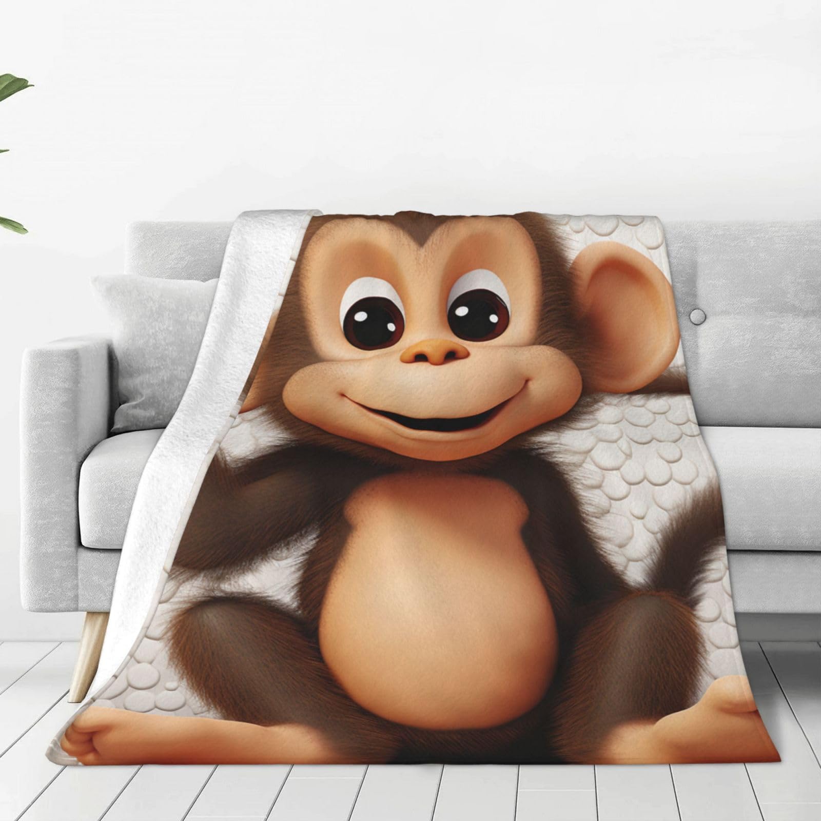 KLOPH Cute Monkey Throw Blanket 40"x30" Flannel Fluffy Warm Blanket for Couch, Reversible Plush Blankets for Bed, Comfy Fuzzy Blanket for Sofa, Plush Lightweight-Blankets for All Season