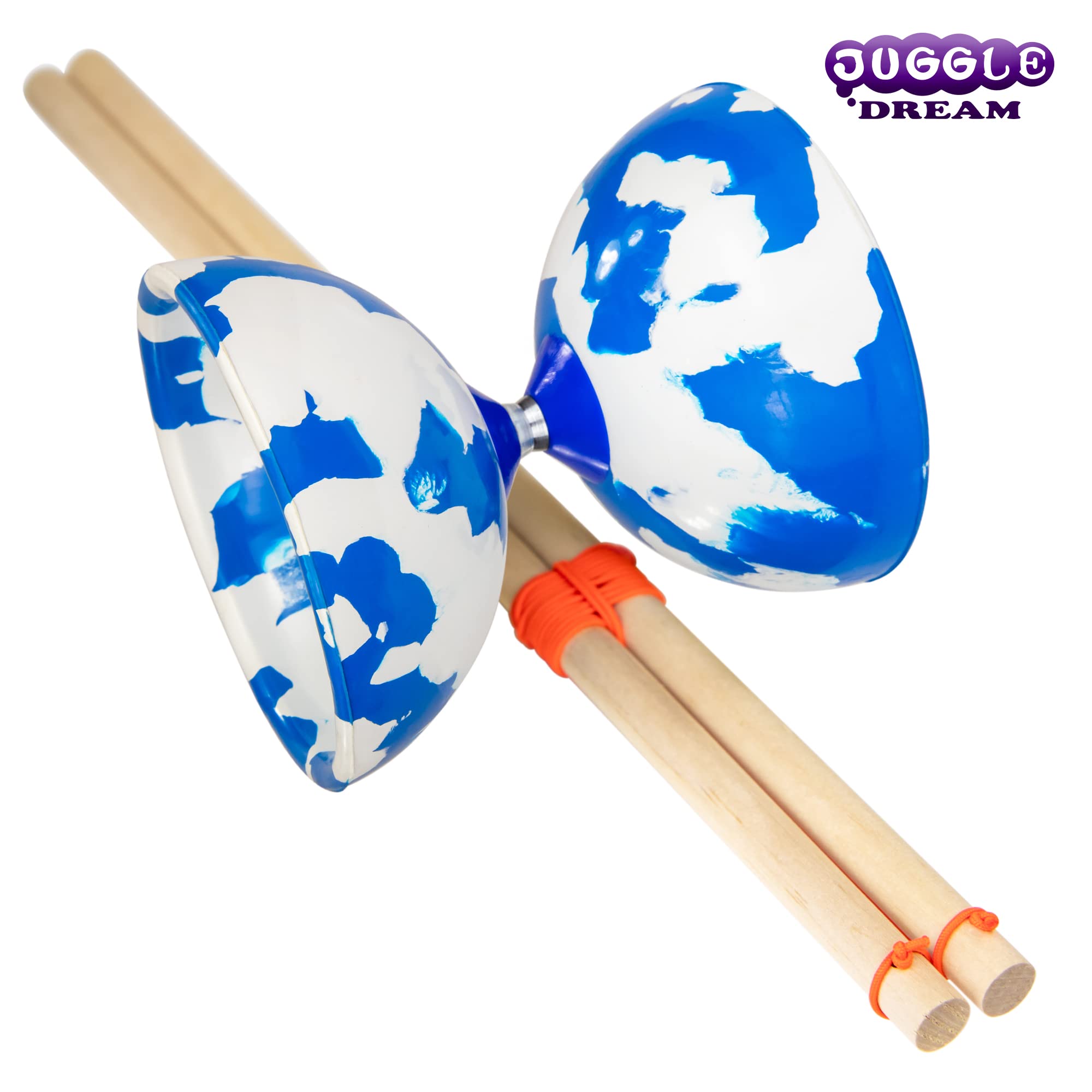 Juggle Dream Jester Diabolo Jonglierset – Fester Achse Profi-Diabolo mit Hölzernen Handstäben, Online-Lernvideo – Jonglierspielzeug (Blau/Weiß)
