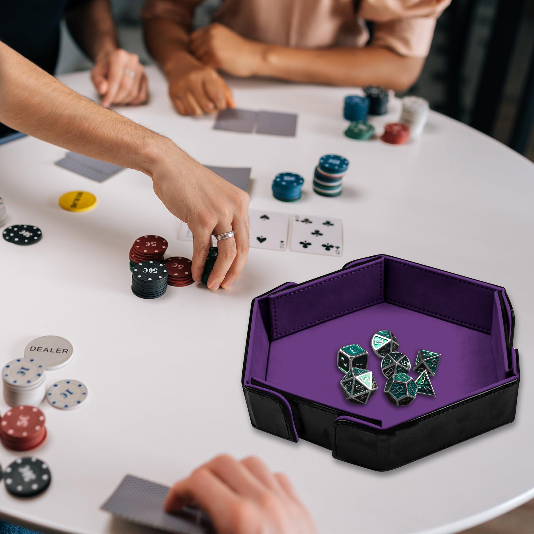 SIQUK Tavola per Dadi Magnetico Vassoio per Dadi Pieghevole Esagono Dice Tray, Viola
