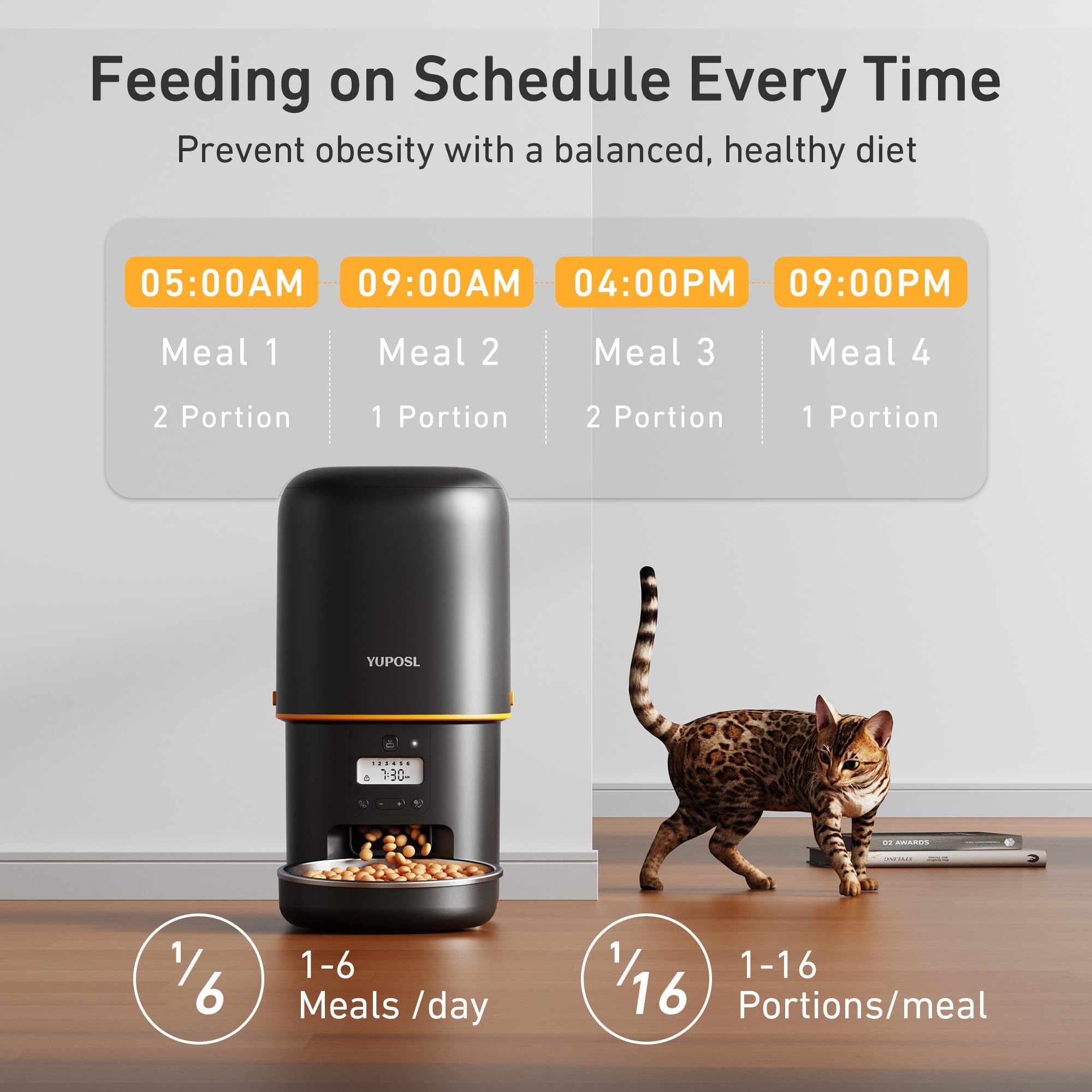 Automatic Cat Feeder, 4L Cat Food Dispenser with Anti-Jam Design, Over 180-day Battery Life, 1-6 Meals Per Day with Stainless Steel Cat Bowl, Keep Dry Food Fresh, Timed Pet Feeder Also for Small Dog view 3