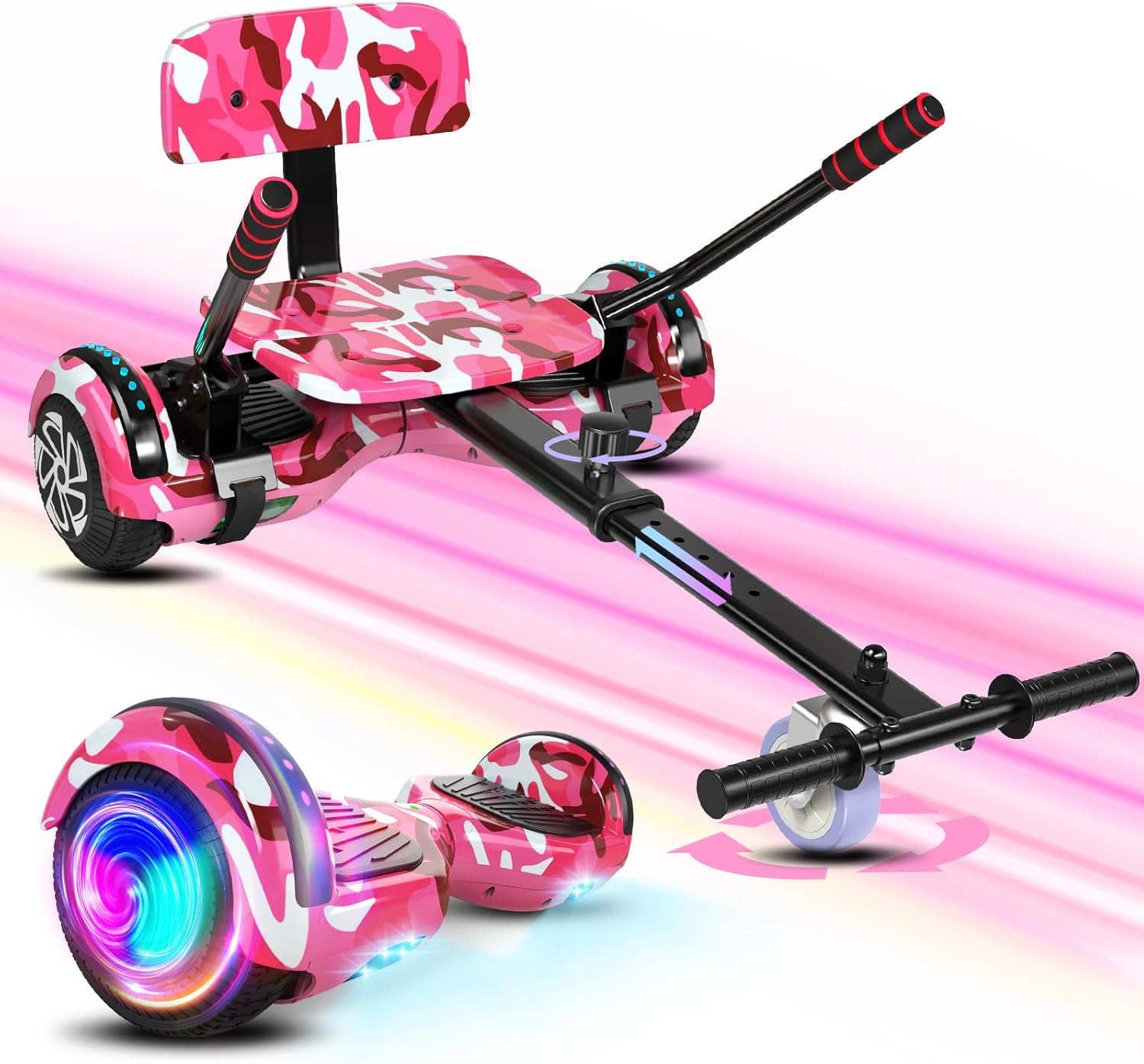 Scooter Seat Attachment Combo with Bluetooth Corlorful LED Lights, Adjustable Frame Length for Kids All Ages
